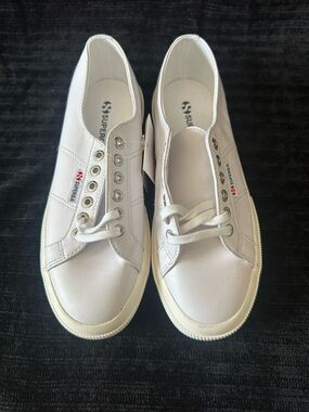 Superga 2750 Nappa Leather Sneakers White Womens 8.5 EU 39.5 New